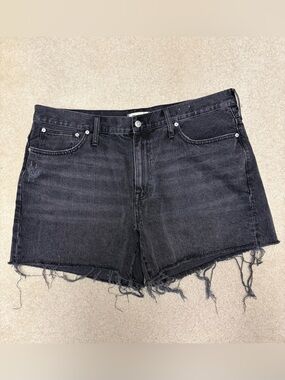 Madewell Black Distressed Raw-Hem Denim Shorts
